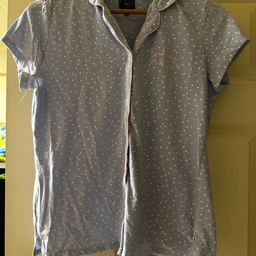 Laura Ashley Blue and White Button Down Pajama Top